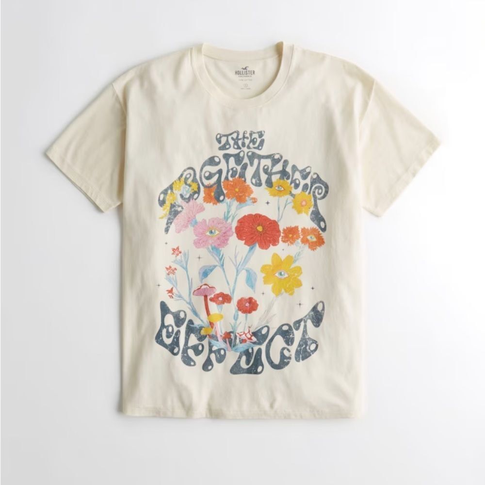 HOLLISTER‎ OVERSIZED PRINT GRAPHIC TEE S CREAM NWT IN PKG UNOPENED